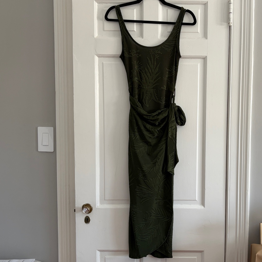 Mango Olive Green Dress with Wrap Skirt